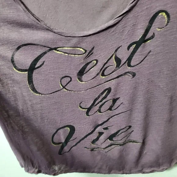 Fifth Sun Purple Short Sleeve Cest La Vie Round Neck Shirt Sz L - Picture 3 of 6